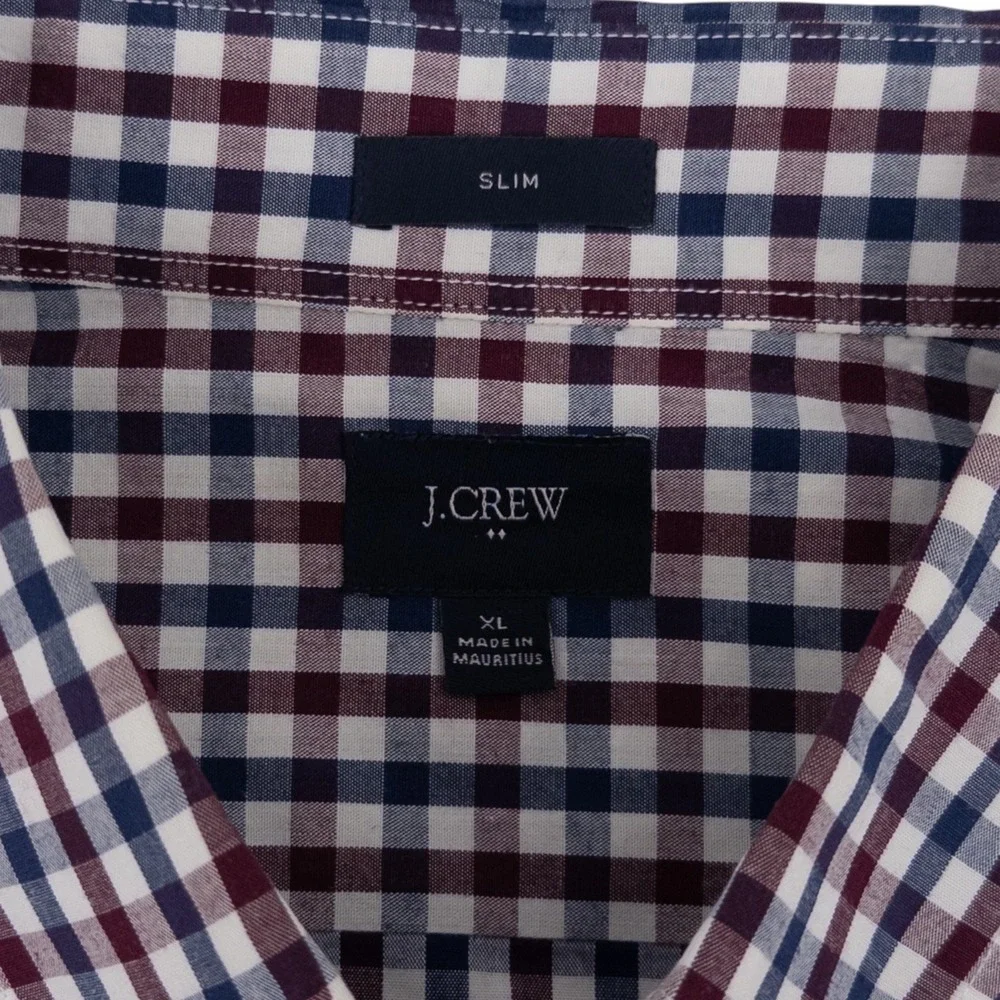 J Crew Slim Washed‎ Shirt Men's XL Red White & Blue Gingham Button Down Preppy